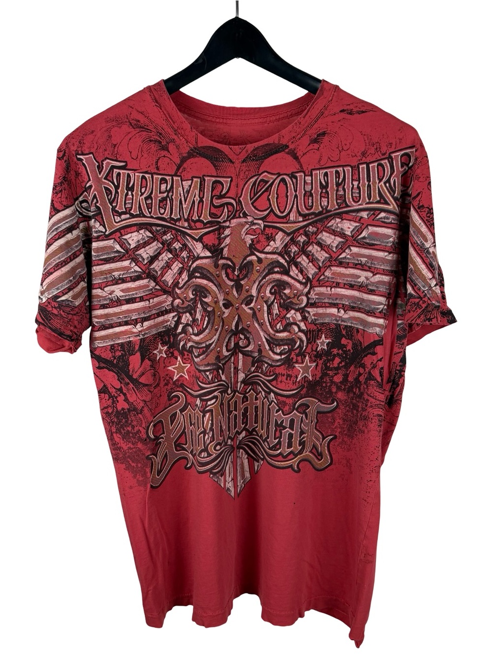Mens Y2K Xtreme Couture AOP Grunge Distressed Red Cross Wing Shirt Size M